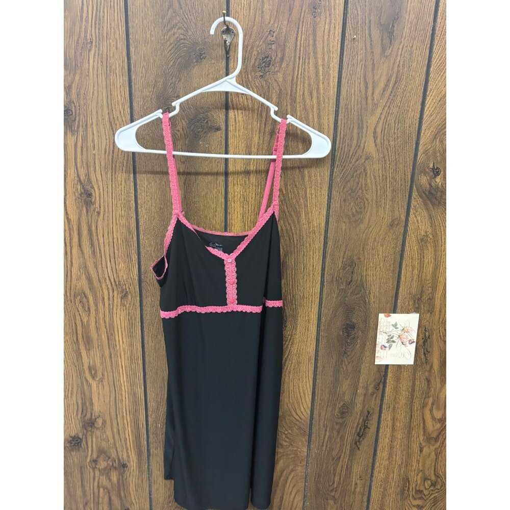 Secret Treasures Ladies Black & Pink Lace Trim Sleepwear L Adjustable Straps Pol
